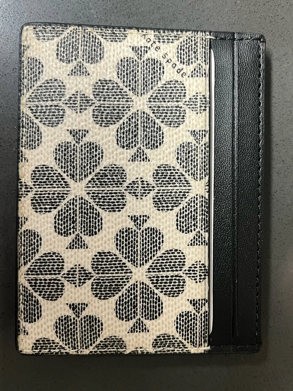 kate spade Black and Cream Patterned Card Holder with Logo